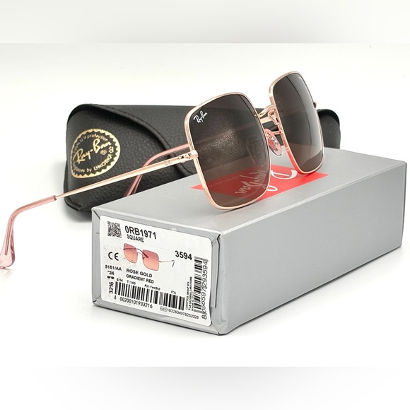 Ray-Ban Womens Sunglasses Rose Lens RB1971 Square Metal Frame 9151/AA  54-19-145 - Picture 16 of 16